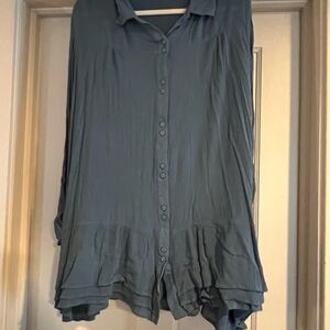 Women's Slate Blue Button-Up Top